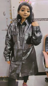 Women's Glitter Black Lambskin Leather Long Shirt, Part & Ocassion Wear Jacket - Picture 1 of 20