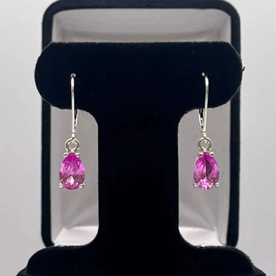 4.00 Ct Pear Cut Natural Pink Sapphire Ruby Wedding Earring Stud 18k White Gold - Image 1 of 4