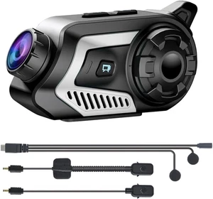 Cuffie per Casco Da Moto, Cuffie Interfono Bluetooth per Moto Con Telecamera 2K, - Foto 1 di 12