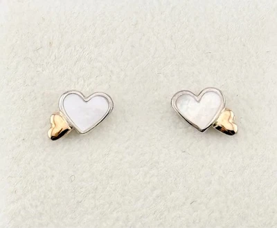 LIMITED EDITION Genuine Pandora Two-tone Luminous Hearts Stud Earrings 290697MOP - Image 1 of 4