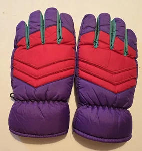 Vintage Men's Purple Red Green Foam Lined Ski Gloves Size Large - Picture 1 of 16