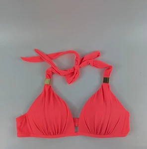 Victoria's Secret Swim Neon Pink Bikini Top with Gold Metal Accents Small EUC - Picture 1 of 4