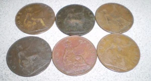 6 Vintage English pennies - 1900 -03- 07- 15- 35- 44 - Picture 1 of 2