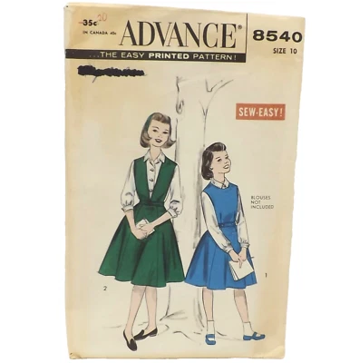 Advance 8540 Girls Teen Jumper Uniform Low V Dress 1950s Sewing Pattern size 10 - Image 1 of 3