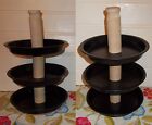 3 TIER TRINKET CAKE STAND DISPLAY CAKE TIN STAND WOOD ROLLING PIN HANDLE