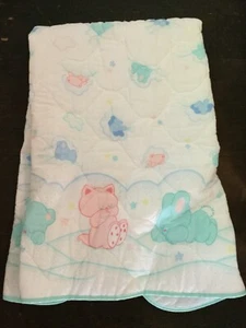 Vtg Cuddle Time Baby Blanket Quilted Comforter Bunnies Puppies Kitty Teddy USA - Picture 1 of 6