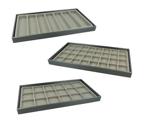Luxury Steel Grey Display Tray with Grey Flocked Compartment Divider Inserts - Picture 1 of 16