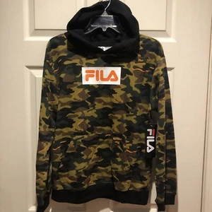 Felpa con cappuccio mimetica FILA verde marrone taglia large 14-16 - Foto 1 di 7