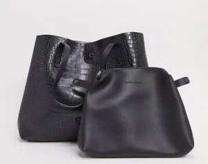 Claudia Canova Unlined- a-Line Tote Bag W/ Removable Pouch in Black Croc - Picture 1 of 3