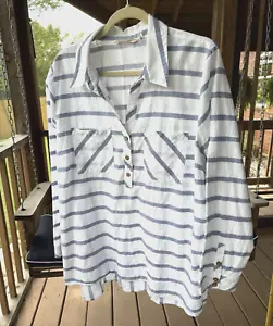 Soft Surroundings Top Damen 2X blau Baumwolle High Low Tunika Bluse leicht - Bild 1 von 6