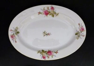 THAMES Porcelain China White 12" Oval Platter w/ Pink MOSS ROSE Pattern - Picture 1 of 4