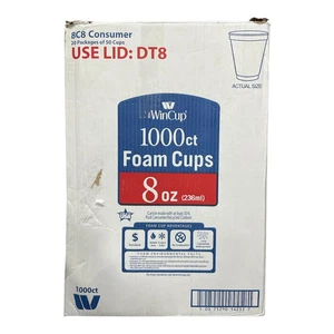 WinCup Disposable Foam Cups, 8 oz, White, 1000 Count - Picture 1 of 2