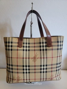 Borsa a mano vintage Burberry Haymarket in pelle e tela a quadri - Foto 1 di 14