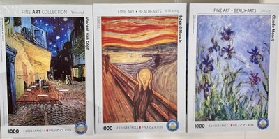 Lote de 3 rompecabezas de 1000 piezas EUROGRAPHICS•Bellas artes•Monet•Munch•VanGogh Foto 1 de 4