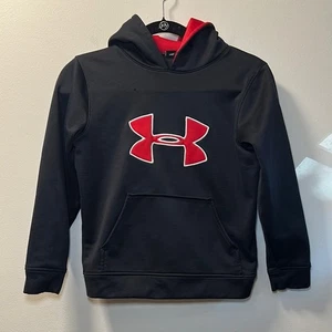 Boys Under Armour Black and Red Loose Fit Hoodie Size S - Picture 1 of 11