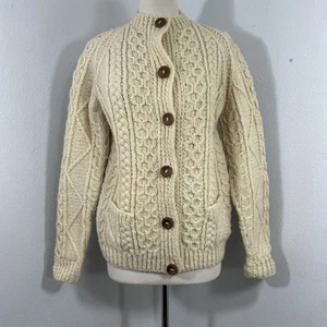 Loch Garman Sweater Women M Chunky Cable Cardigan Irish Fisherman Cottagecore - Picture 1 of 9