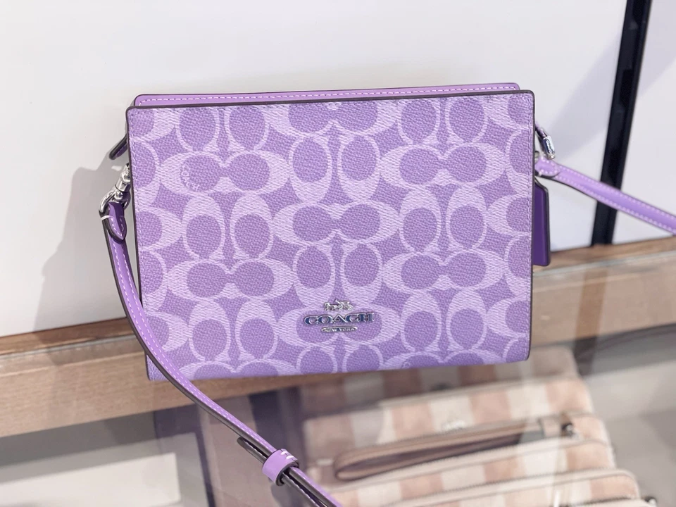 Coach Slim Crossbody Bag In Signature Canvas Purple Iris Silver CBM46