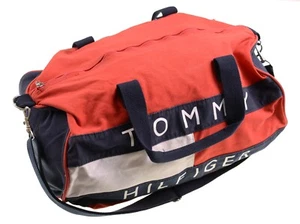 De Colección Años 90 Tommy Hilfiger Rojo ColorBlock Hechizo Algodón Lona Gimnasio Bolso de Lona - Imagen 1 de 12