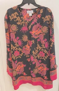 Como Nueva DVF Diane Von Furstenberg Seda Activos Blusa Multicolor Dragón Asiático "L" - Imagen 1 de 5