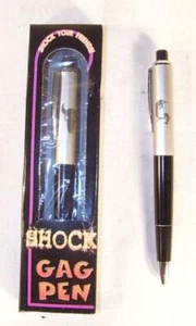4 ENGRAVED SHOCKING PEN ASSORTED DESIGNS new prank joke gag gift shocks - Picture 1 of 1