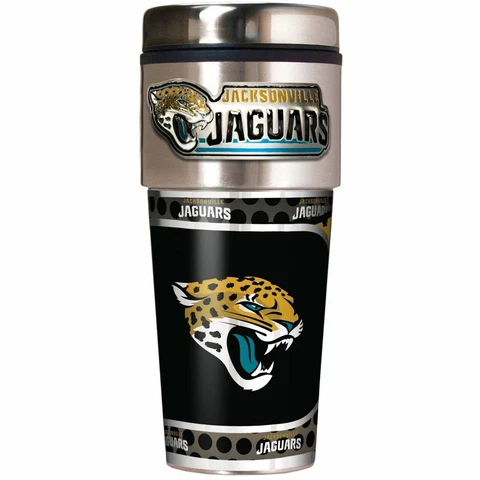 16oz Jacksonville Jaguars Travel Tumbler Mugs Stainless Steel and Black Vinyl  H Cover