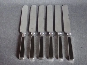 Antiguo juego de 6 cuchillos de mantequilla con incrustaciones de madera de ébano chapada en plata c1867 de Goodell Co - Imagen 1 de 7