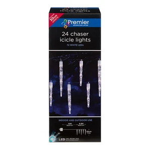 24 Christmas Chaser Icicle LED Lights Decoration Indoor or Outdoor - White - Picture 1 of 2