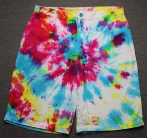 PD&C Bermuda Chino Shorts Men's 34 Muticolor Tie Dye Rainbow Colorful Flat Front - Picture 1 of 15