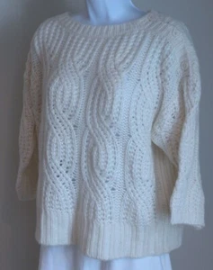ANN TAYLOR Damenpullover elfenbeinfarben mit Zopfmuster kastig weich Wollmischung Gr. M - Bild 1 von 5