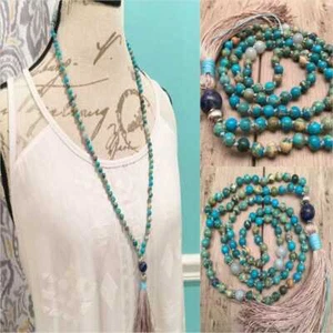 8mm blue Imperial jasper Mala Necklace 108 Bead Gemstone Prayer Men Gemstone - Picture 1 of 7