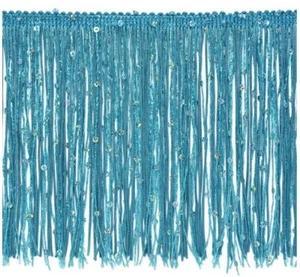 Blue Sequin Fringe Trim: 4-Inch Wide, Dramatic Flair, Sold by the Yard - Picture 1 of 5