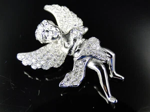 .925 Silver Solitaire Flying Cherub Angel Lab Diamond Pendant In White Finish - Picture 1 of 6