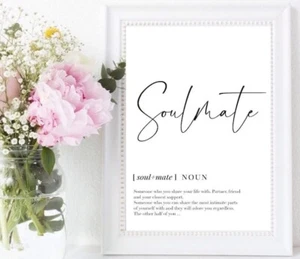 Soulmate Definition Print Typography Wall Art Minimalist Romantic Print - Picture 1 of 3
