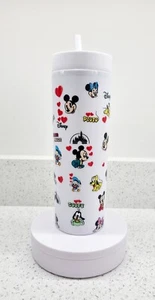 Disney Skinny Tumbler Mickey Minnie Goofy Tall 20oz  Double Walled With Straw. - Picture 1 of 4