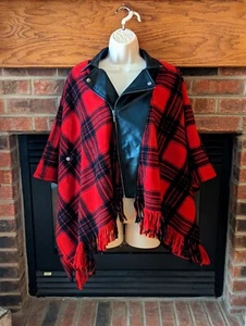 Rock & Republic Moto Style Red Black Plaid Cape Poncho Size XS/S  - Picture 1 of 2