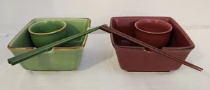 Pottery Barn Nudelschalen mit passenden Sake-Bechern & Essstäbchen Jadegrün & Paprika - Bild 1 von 9