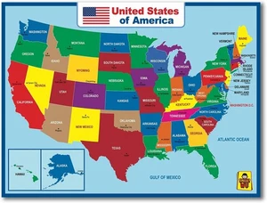 USA Karte laminiertes Poster - doppelseitig 18 x 24 Zoll, mehrfarbig - Bild 1 von 7