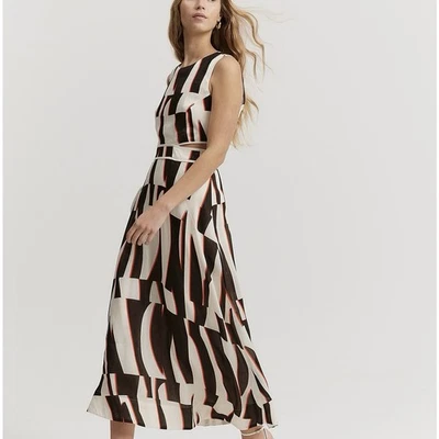 Maxi Vestido Country Road Suave Estampado Escultura AU12 US8 Lino Mezcla Seda Recortado Foto 1 de 4