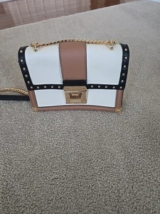 ALDO Baro Top Handle Purse Brown Black Cream Gold Accents - Picture 1 of 10
