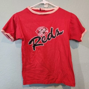 Camicia rossa vintage anni 70 Cincinnati Reds MLB baseball ringer giovani bambini med 10-12 - Foto 1 di 5