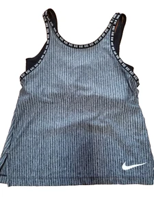 Nike Teen Girl NWOT Gray/Black Striped Gym Yoga Fitness Sports Bra Tank Top S - Picture 1 of 9