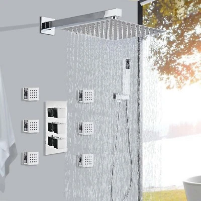 Thermostatic Shower System with Body Jets Chrome 8"Rain Shower Head Combo Faucet - Image 1 of 4