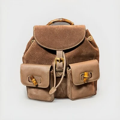 Mochila Icónica de Bambú GUCCI de Colección Marrón con Cordón Gamuza Cuero Cartera Foto 1 de 4