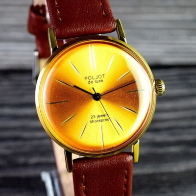Soviet Men's Watch Poljot De LUXE Vintage Wrist Watch 23 Jewels Gold Dial - Image 1 of 4