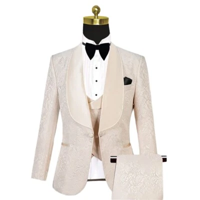 Champagne Paisley Men Suits Jacquard Regular Fit Formal Formal Print Shawl Lapel - Image 1 of 4