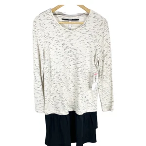 Kensie Womens Drop Waist Dress Ivory Black Color Block Ruffles Long Sleeve M New - Picture 1 of 6