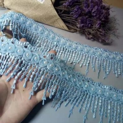 Borla grande de 1 yarda de organza perla 8 cm encaje azul hielo recorte hágalo usted mismo encaje Foto 1 de 4