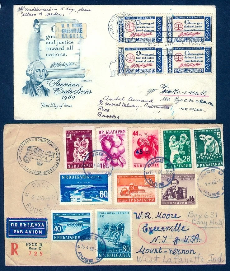 USA 4c CREDO BLK 1960 FDC TO BULGARIA RETURNED - Image 1 of 1