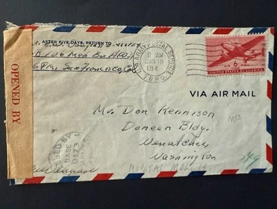 c1944 US APO 31 Censored Air Cover from Morotai Island, Indonesia to USA - Image 1 of 2