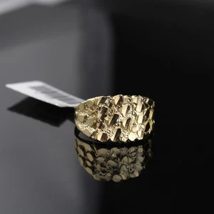 Real 10k Yellow Gold Medium Nugget Ring 12mm x 11mm | Signet Ring Nugget Style - Picture 1 of 3